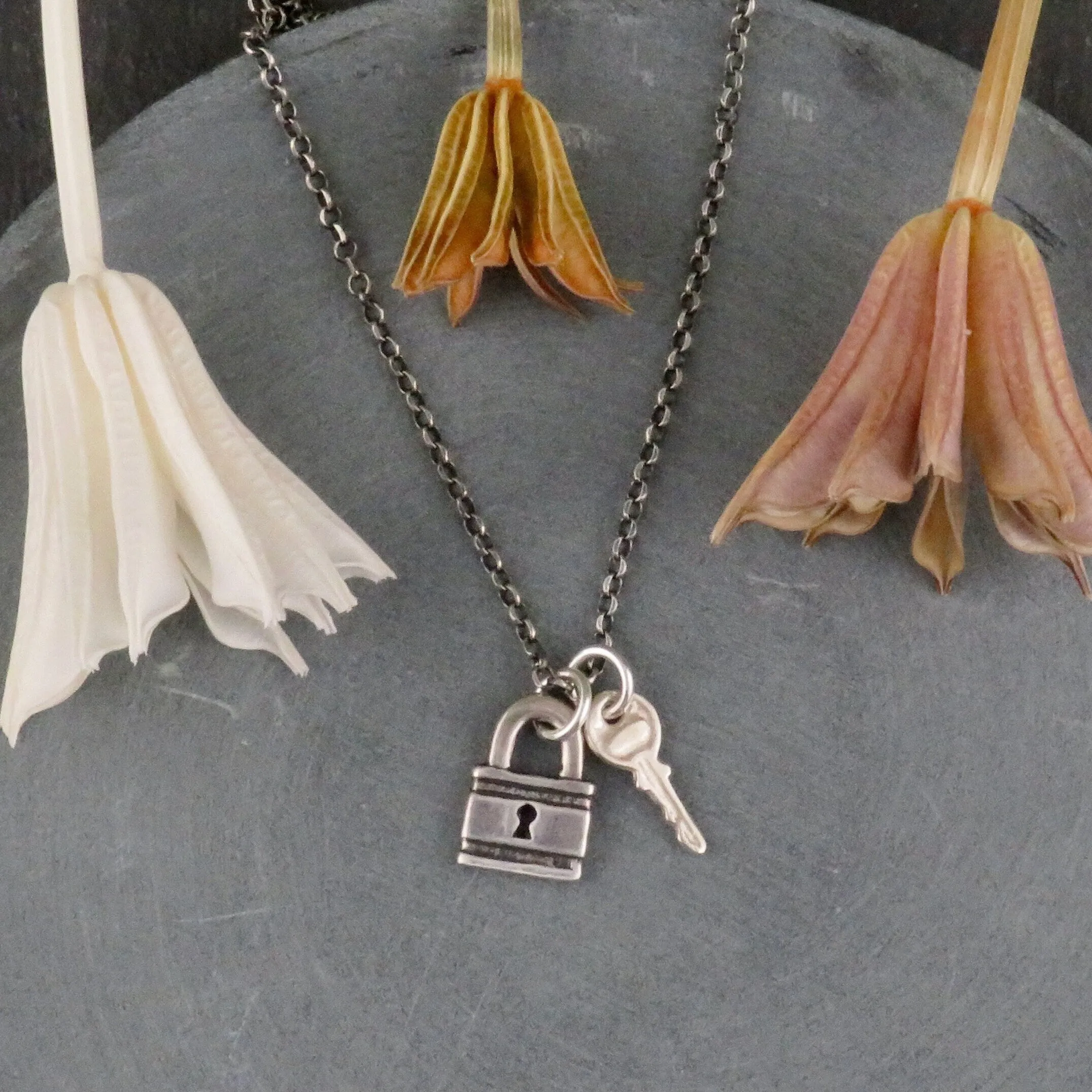 Sterling Mini Lock and Key Necklace