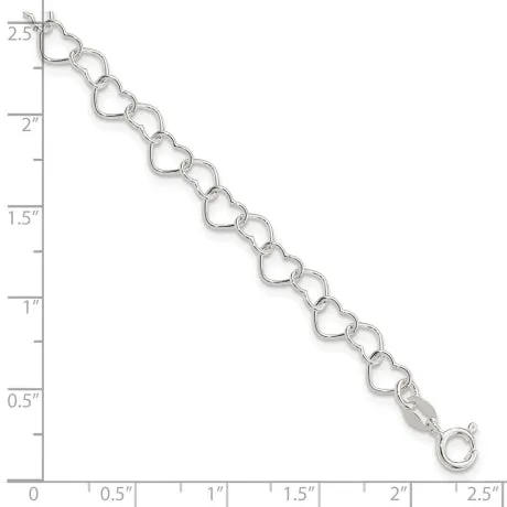 Sterling Silver 7inch Polished Fancy Heart Link Bracelet