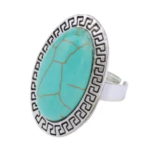 Summer Style Ring Vintage Retro Tibet Silver Plated Color Oval Turquoise Finger Ring for Women Fine Jewelry Gift