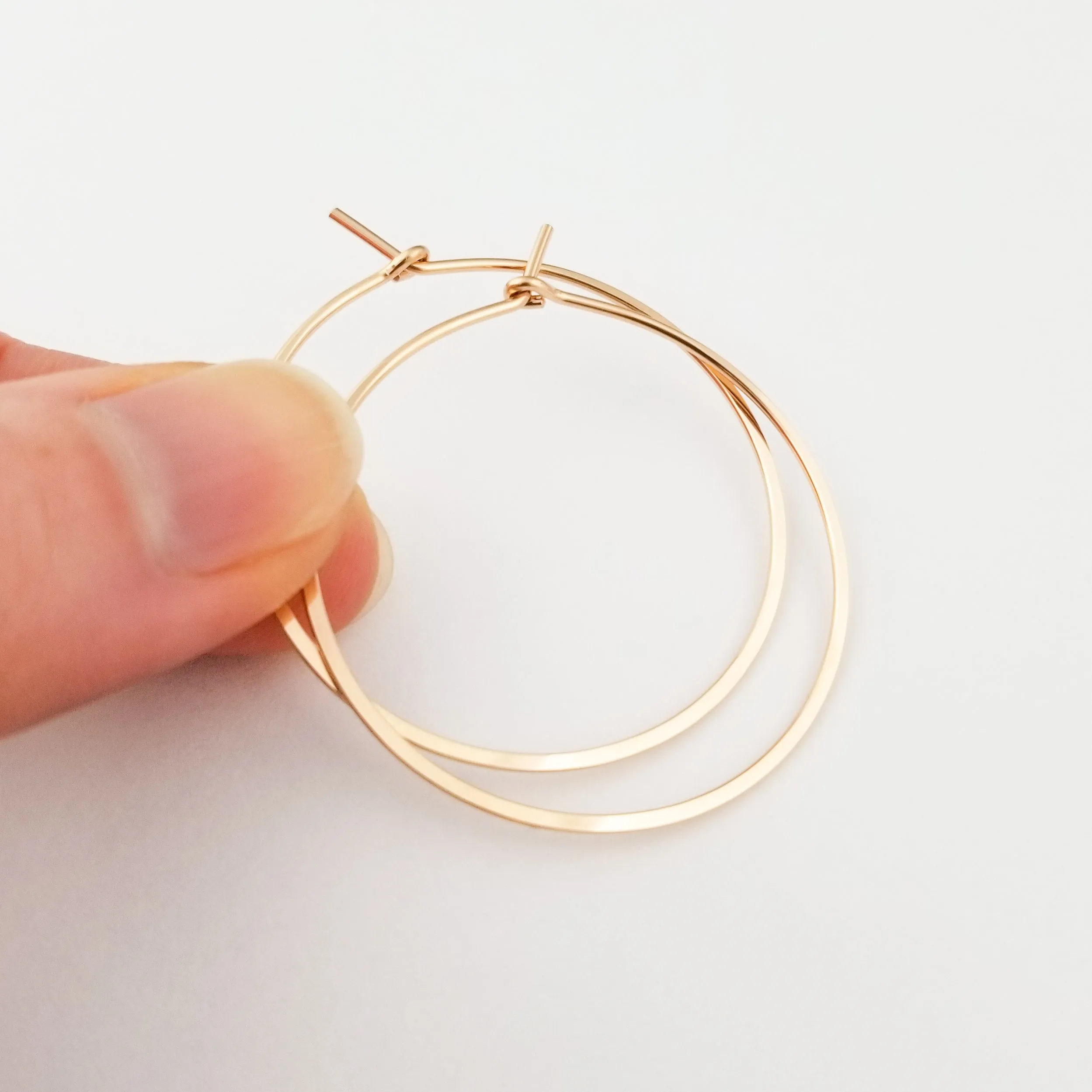 Thick Flat Hammered Solid Gold Hoop Earrings