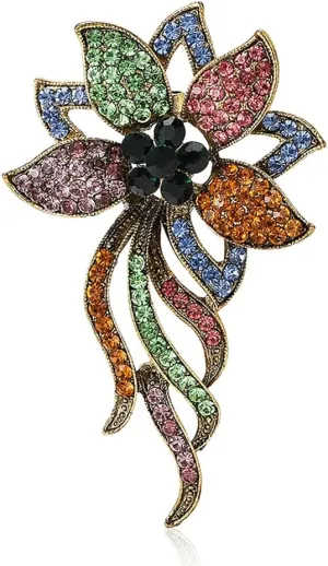 Vintage Flower Brooches Multi Colored Rhinestone Exquisite Pins Brooch Decoration for Wedding Party Dance Banquet Dress Suit Lapel Pin Ceremony Clothes Hat Bag Accessories for Women Birthday Gift